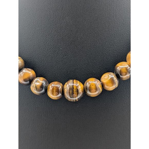 Vintage Single Strand Graduated Tiger's Eye Bead Barrel Clasp 18" Necklace - Picture 4 of 6